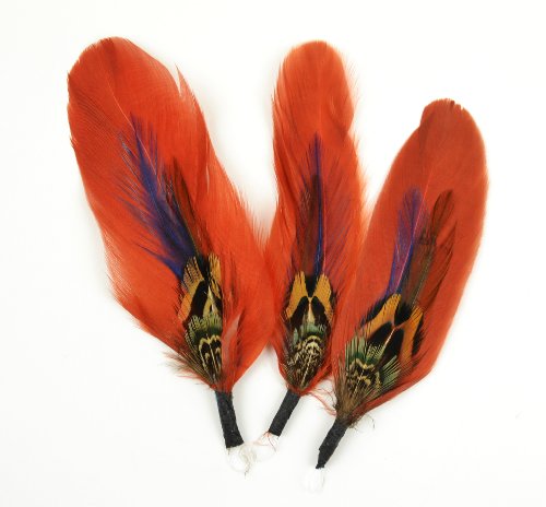 Midwest Design Touch of Nature 38711 3-Piece Natural Feather Pick with Nylon Loop for Arts and Crafts, 3.5-Inch, Cinnamon/Blue/Olive