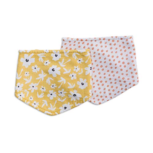 Mary Meyer Lulujo Soft Cotton Baby Bib, 2 Pack, Yellow Wildflowers & Dots