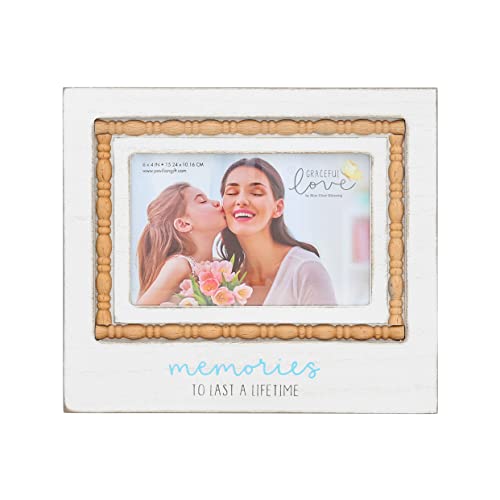 Pavilion Gift Company - Memories To Last A Lifetime - MDF Wood Frame with Decorative Trim - Holds 6 x 4-inch Horizontal Photo, Textured White Wash Wood Frame, Wedding Frame, Mothers Day Gift, 1 Count, 8.75 x 7.5-inches Overall in Size