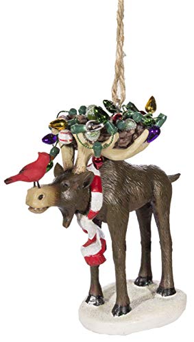 Cape Shore Christmas Ornament- Moose Wearing Scarf w/Birds Nest & Cardinal On Nose