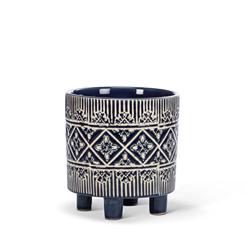 Abbott Collection  27-MOORE-617-SM Small Graphic Band Planter with Feet, Navy/White