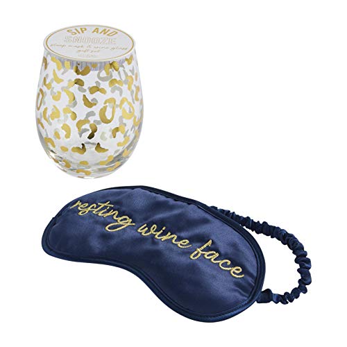 Mud Pie Blush Wine Glass And Sleep Mask Set - Set Of Four