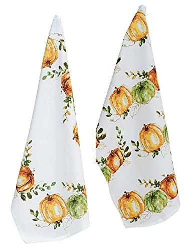 Boston International Cotton Kitchen Dishcloth Tea Towels, Set of 2, Pumpkin Harvest