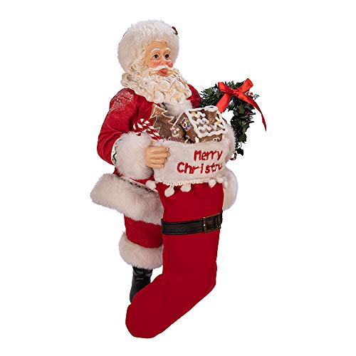 Kurt Adler Kurt S. Adler 10.5-Inch Fabrich‚àö¬© Gingerbread Stocking and Wreath Santa, Multi