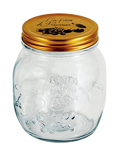 Grant Howard Les Fruits de Provence Preserve jar, Metal Emboss Top, 24 Ounces, Glass Food Storage Canning Container, Clear