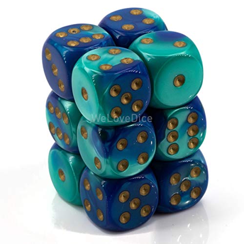 DND Dice Set-Chessex D&D Dice-16mm Gemini Blue, Teal, and Gold Plastic Polyhedral Dice Set-Dungeons and Dragons Dice Includes 12 Dice ‚Äì D6 CHX26659