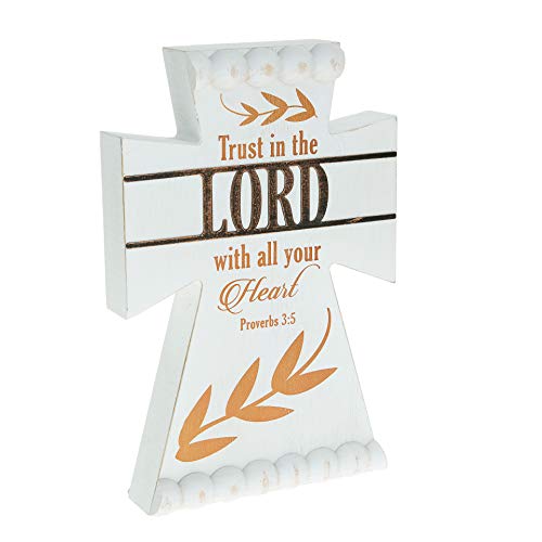 Pavilion Gift Company Trust in The Lord with All Your Heart - Proverbs 3:5 Rustic Self-Standing Cross, White