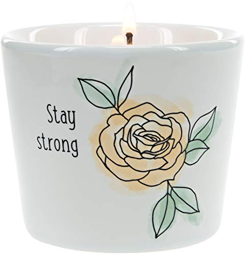 Pavilion Gift Company Stay Strong - Tranquility 8oz Soy Wax Stoneware Vessel Single Wick Candle, White