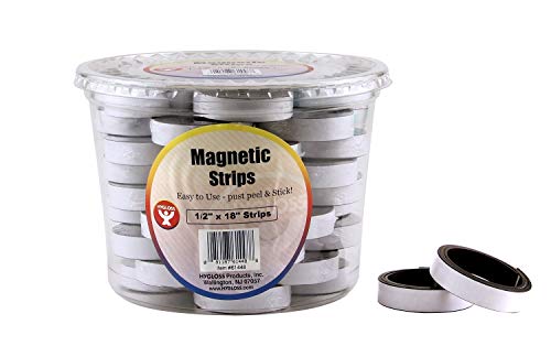 Hygloss Products, Inc. Magnetic Tape, Self- Adhesive, 1/2-Inch x 72-Feet, Includes 48 18-Inch Strips in Counter Display Bucket
