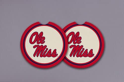 Magnolia Lane University of Mississippi Ole Miss Football Car Coaster, Set of 2, 2.67-inch Length, Drinking Beverage Holder, Travel Accessories