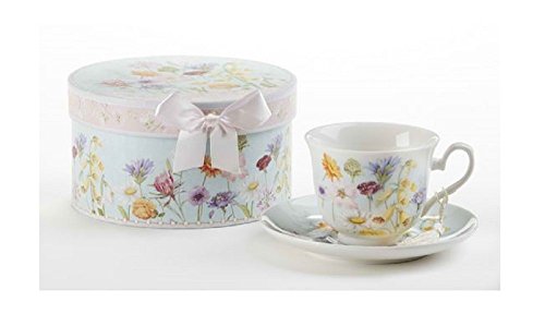 Delton Products Wildflower 3.5 inches Porcelain Cup/Saucer in Gift Box Drinkware