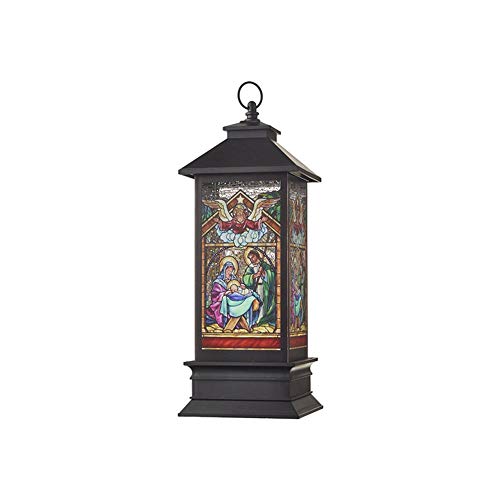 RAZ Imports 2021 Holiday Water Lanterns 10.5" Holy Family Faux Stained Glass Lantern