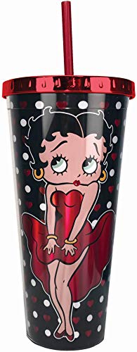 Spoontiques 21600 Betty Boop Foil Cup w/Straw, 20 ounces, Black