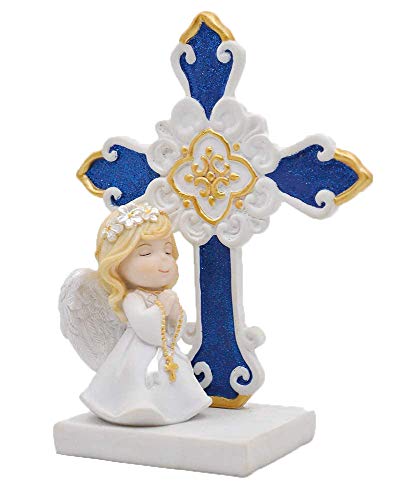 Comfy Hour Praying Girl Communion Collection Praying Girl Angel with Rosary Figurine and Cross Keepsake My First Communion, Polyresin