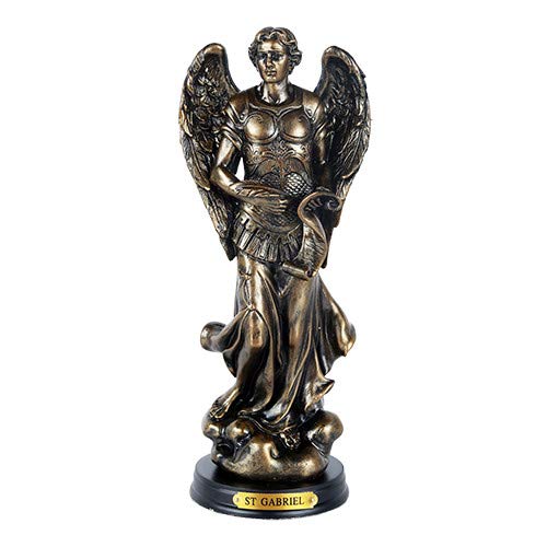 Pacific Trading Giftware St. Gabriel Archangel Messenger from God Figurine 8 Inch Tall Wooden Base with Brass Name Plate