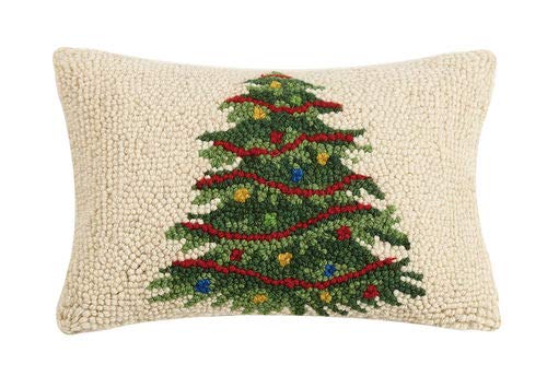 Peking Handicraft Decorated Lighted Christmas Tree Hooked Wool Pillow ‚Äö√Ñ√¨ 8‚Äö√Ñ√π x 12‚Äö√Ñ√π