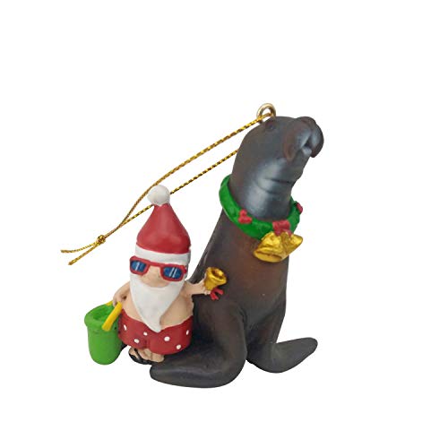 Beachcombers 2.55-Inch Resin Santa with Sea Lion Ornament