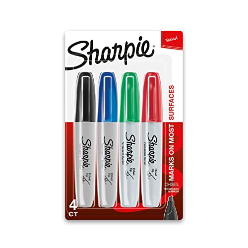 Pens Sharpie Permanent Markers, Chisel Tip, Classic Colors, 4 Count
