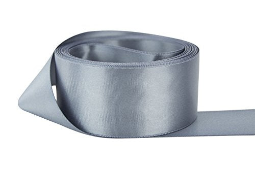 Ribbon Bazaar Double Faced Satin Ribbon - Premium Gloss Finish - 100% Polyester Ribbon for Gift Wrapping, Crafts, Scrapbooking, Hair Bow, Decorating & More - 5/8 inch Gray 50 Yards