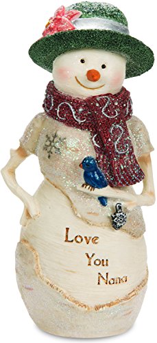 Pavilion Gift Company The Birchhearts-Love You Nana Snowman Figurine Holding Blue Bird 4.5 Inch, 4.5", White