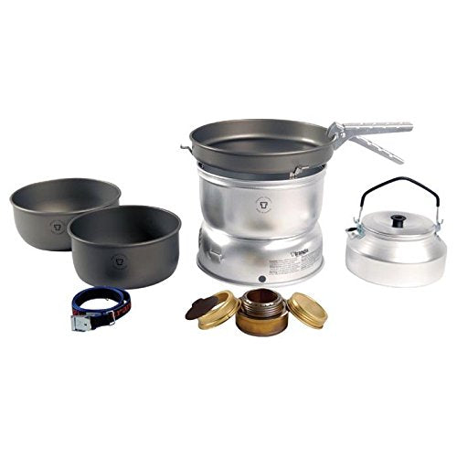 Liberty Mountain Trangia - 25-8 Ultralight Hard Anodized Camping Cookset With Gas Burner| Includes: Gas Stove, 2 HA Pots, HA Frypan, Kettle, Upper & Lower Windshield, Pot Gripper, & Strap