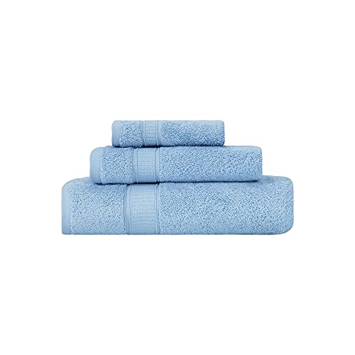 LA HAMMAM 3 Piece Towel Set - 1 Bath Towels, 1 Hand Towels, 1 Washcloths for Bathroom, College Dorm, Kitchen, Shower, Pool, Hotel, Gym & Spa | Soft & Absorbent Turkish Cotton Towel Sets, Blue