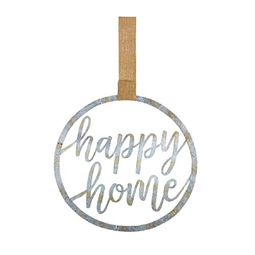 Mud Pie Happy Home Tin Door Hanger, 24" Diameter, Silver, Tin