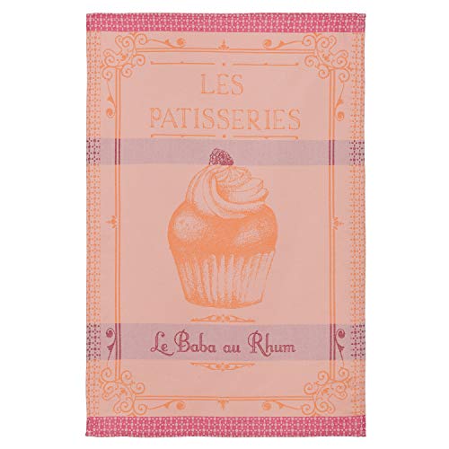 Coucke French Cotton Jacquard Towel, Baba Au Rhum, 20-Inches by 30-Inches, Pink, 100% Cotton