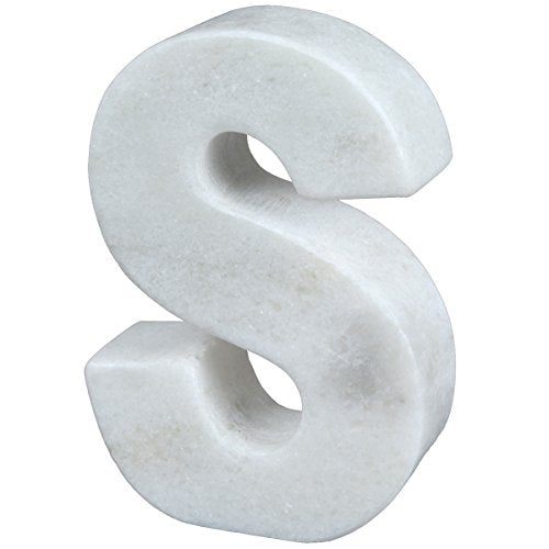 Creative Home Natural Marble Stone Letter S Bookend, Paper Weight, 4" W x 5-7/8" H, 1-1/2" D, Off- White (Patterns May Very)