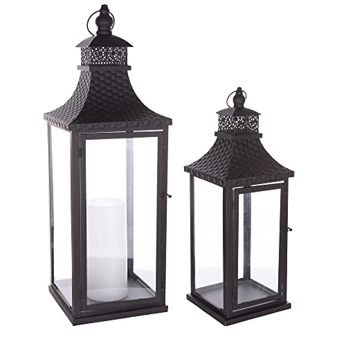 Melrose Decorative Candle Lantern, Set of 2, 20" H, 27.5" H, Metal, Table or Hanging Holiday Decoration