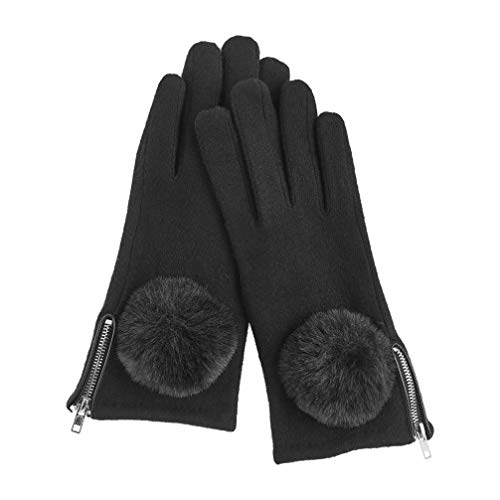 Mud Pie Womens Zipper Poof Glove, Black, One Size, Wool