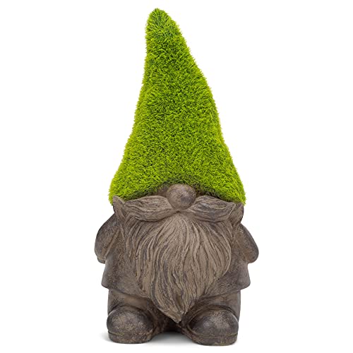 Napco Moss Hat Gnome Bright Green and Grey 8.75 Inches Polyresin Outdoor Garden Statue