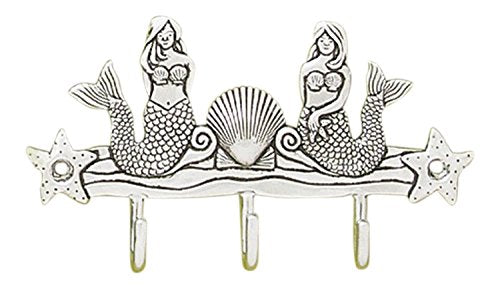 Basic Spirit Nautical Pewter Mermaid Triple Key Hook Wall Rack