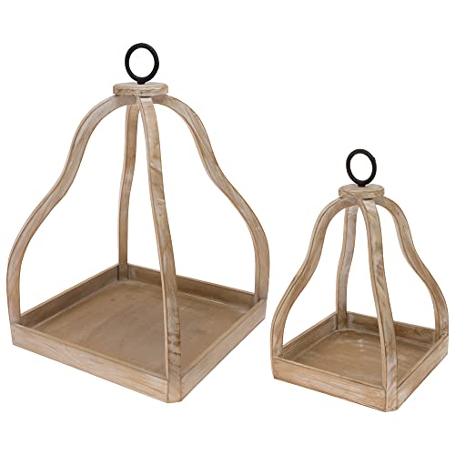 Boston International Wood & Metal Decorative Lantern/Candle Holder, Set of 2, Natural Vaulted