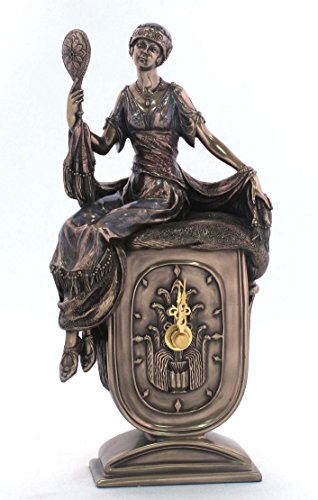 9.13 Inch Art Deco Lady with Hand Mirror Cold Cast Bronze Clock