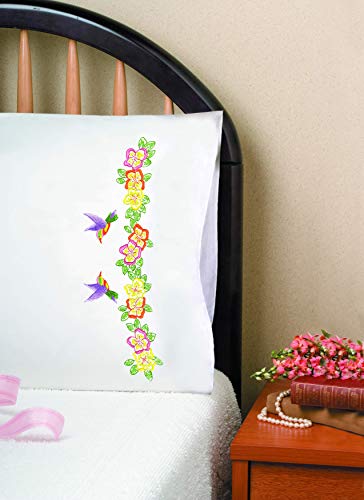 Design Works Crafts Tobin Stamped Pillowcases, Hummingbirds, 20" x 30" Embroidery Kit