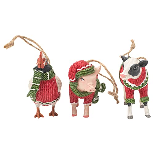 Kurt Adler Cow Pig and Chicken Wearing Sweaters Christmas Tree Ornaments Set of 3