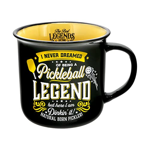 Pavilion Gift Company - Pickleball Legend - Ceramic 13-ounce Campfire Mug, Double Sided Coffee Cup, Pickleball Gifts For Women, Pickleball Gifts, 1 Count, 3.75 x 5 x 3.5-Inches, Black/Yellow