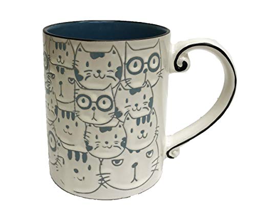 Blue Sky Clayworks Cute Quirky Repeating Cat Faces Novelty 16 oz Coffee Tea Coco Drink Gift Mug