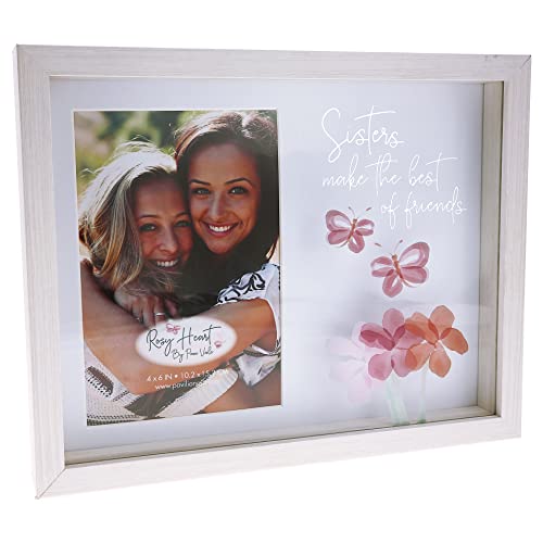 Pavilion - Sisters - MDF & Glass Shadow Box Frame, Holds 4 x 6-Inches Photo, Watercolor Floral & Butterfly Design, Sister Frames for Pictures, 1 Count - 9.5 x 7.5-Inches