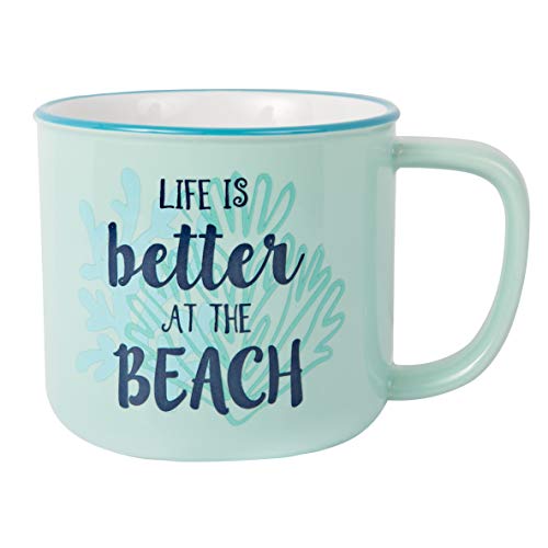 Pavilion Gift Company Large 17 Oz Stoneware Coffee Cup Mug Life Is Better At The Beach, Blue