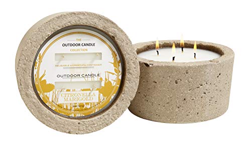 HillHouse Naturals Marigold Mosquito Repellent Outdoor Fragrance Candle in Hypertufa Pot, 32 Ounce