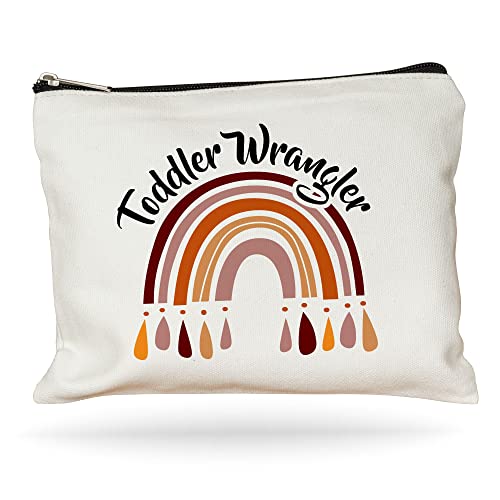Moonwake Designs, Toddler Wrangler, Beige Cotton Canvas Makeup Bag, Babysitter Gift