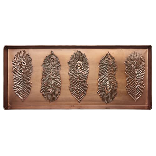 Larry Traverso Peacock Feather Pattern Metal Boot Tray, 30 x 13 inches, Antique Copper Finish