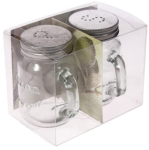 Grant Howard Mason Mini Salt and Pepper Shakers Two Set, 4 Ounces, Old Fashioned Glass Mugs
