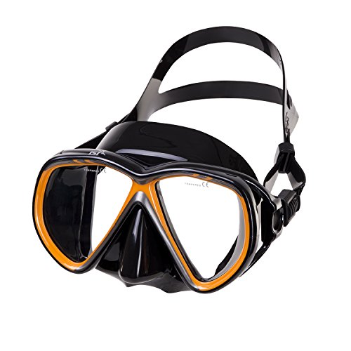 IST M75 Martinique Dual-Window Diving Snorkeling Mask (Black Silicone/Orange)