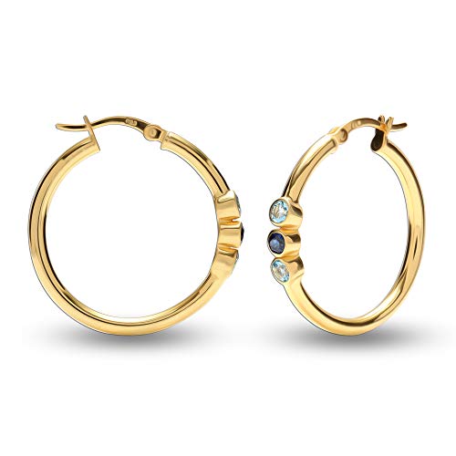 LeCalla Flaunt Sterling Silver Jewelry Round Hoop Earrings for Teens and Women (3 MM Topaz & Sapphire Round Cut)