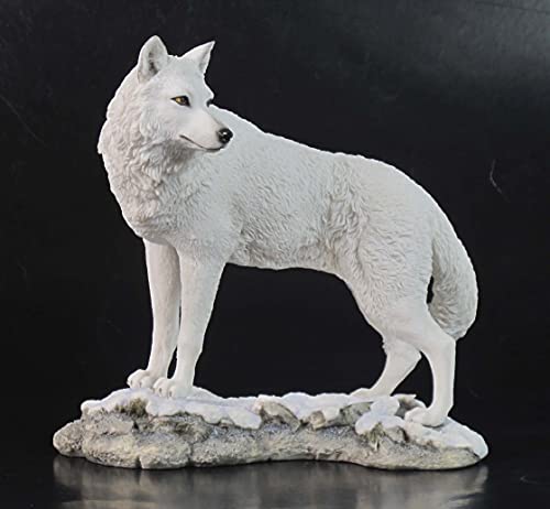 Unicorn Studio 9.5 Inch Wolf on Snowy Ground Looking Back Statue Figurine, White