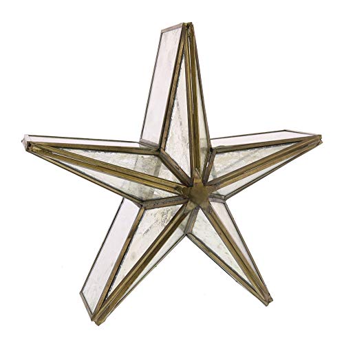 HomArt 4527-14 Mirrored Glass Star Candle Holder, 11-inch Length, Brass