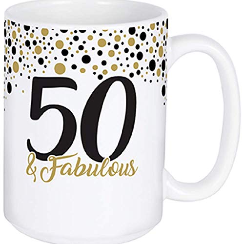 Carson 23733 50 & Fabulous 4.5 inch Height Printed Ceramic Boxed Mug 15-ounce, Multicolor